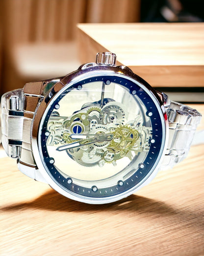 Elegante Herren Quarz Uhr - Transparente Mechanik und Sportliche Eleganz