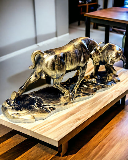 Skulptur "Zwei Rivalen" - Stier und Bär - Symbolik des Finanzmarktes, Möglichkeit der Gravur - Farbe Kupfer