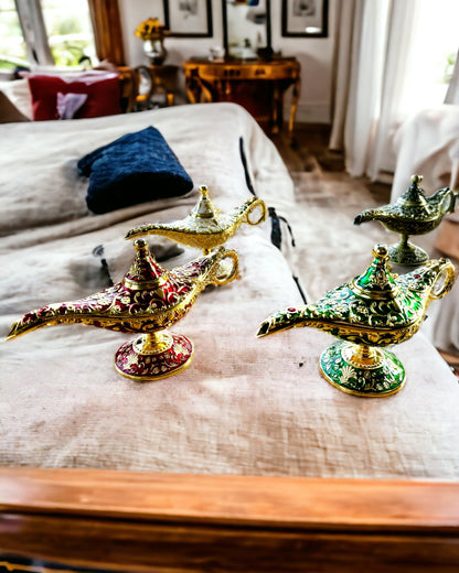 Magische Lampe von Aladdin mit Gravuroption - Variante Dunkelgrün, durchzogen mit Gold