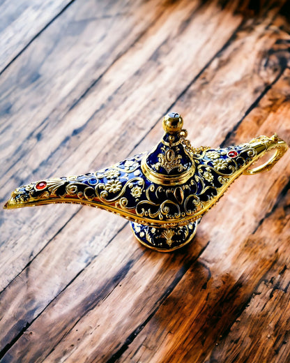 Magische Aladinlampe mit Gravuroption - Dunkelblaues Modell, durchzogen mit Gold